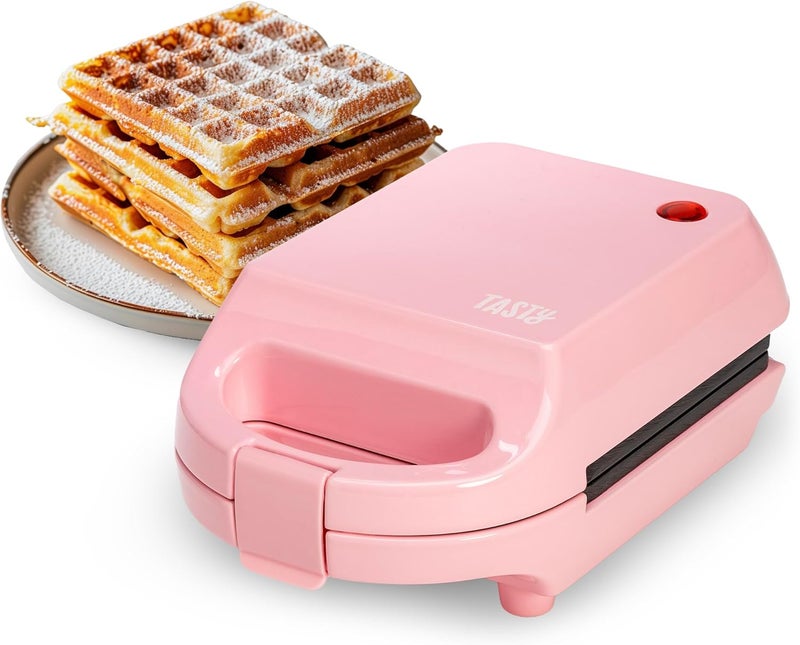 Tasty Mini Nonstick Waffle Maker, Perfect for Individual Waffles, Hash Browns, Brownies and more, Quick Results, Easy Clean Up, 600W, Pink - Image 1
